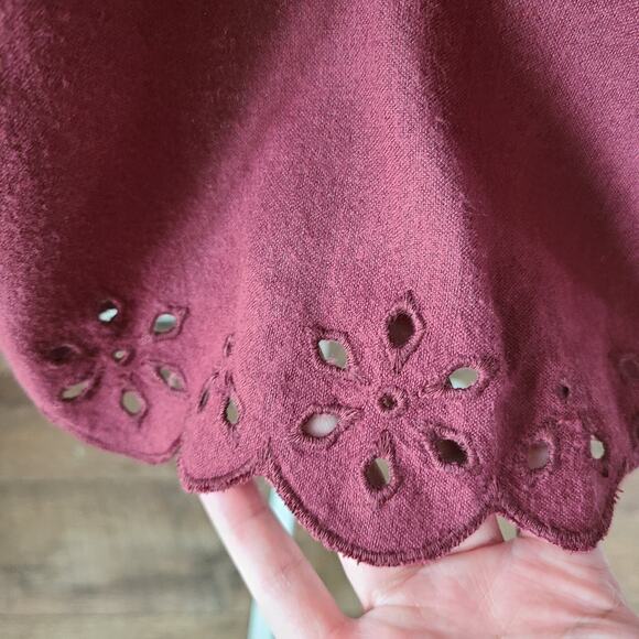 NWT Madewell Boho Festival Dress Large Western Eyelet Ruffle Embroidery Burgundy - Picture 7 of 16
